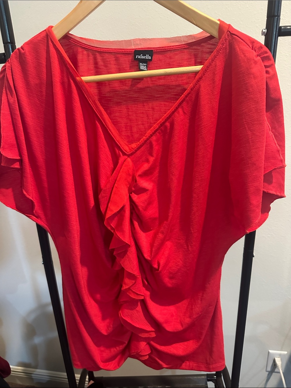 Red Ruffled V-Neck Blouse - Rafaella - Picture 3 of 4